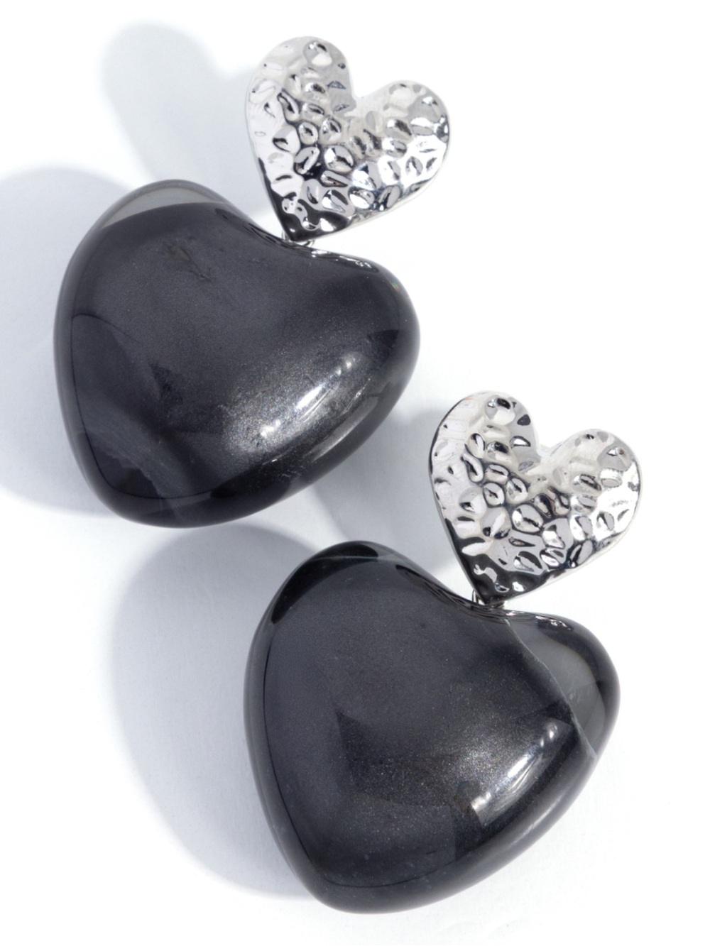 NWT Black/Silver Heart Post Earrings - Picture 3 of 4